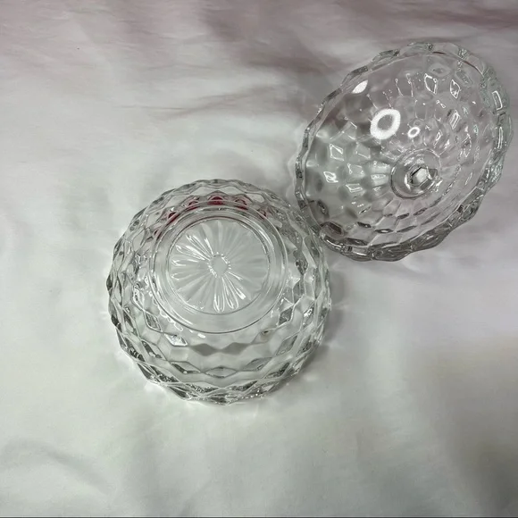 VINTAGE CLEAR FOSTORIA AMERICAN GLASS COVERED CANDY DISH BOWL - Picture 4 of 8